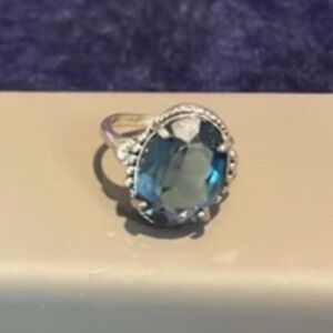 Deep Blue Oval Gemstone Silver Ring Size 11